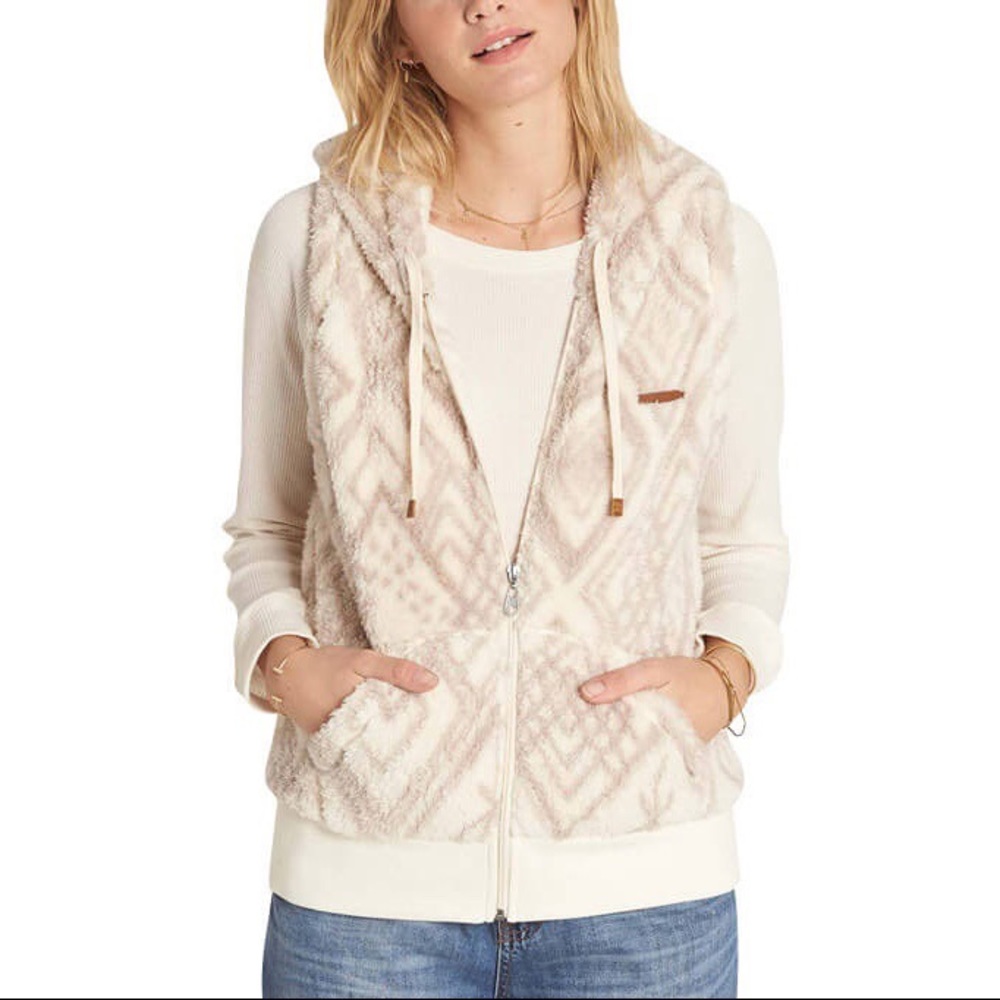 Cream Side by Side Polar Fleece Hoodie Vest Jacket